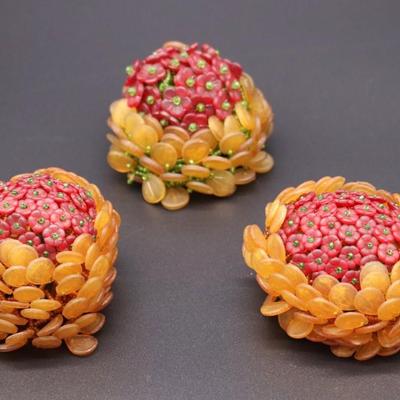 Lot of 3 Antique Czechoslovakian Red and Orange Flower Bulb Cover Lamp Shades