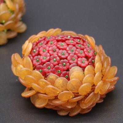 Lot of 3 Antique Czechoslovakian Red and Orange Flower Bulb Cover Lamp Shades