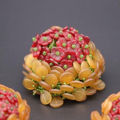 Lot of 3 Antique Czechoslovakian Red and Orange Flower Bulb Cover Lamp Shades
