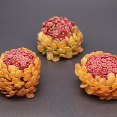 Lot of 3 Antique Czechoslovakian Red and Orange Flower Bulb Cover Lamp Shades