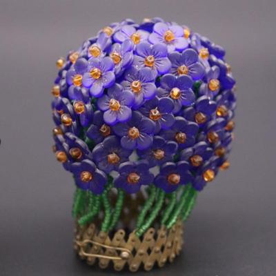 Pair of Antique Czech Purple, Green, and Orange Beaded Flower Bulb Covers