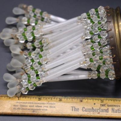 Lot of 4 Antique Green and Clear Glass Bead Bulb Covers and Lamp Shades