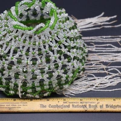 Lot of 4 Antique Green and Clear Glass Bead Bulb Covers and Lamp Shades