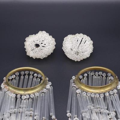 Lot of 4 Antique Clear Glass Bead Bulb Covers and Fringe Lamp Shades