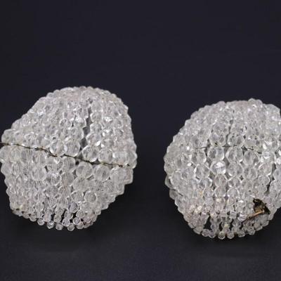 Lot of 4 Antique Clear Glass Bead Bulb Covers and Fringe Lamp Shades