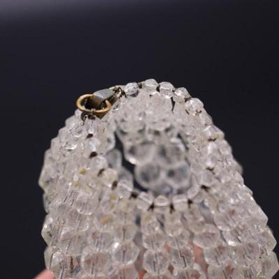 Lot of 4 Antique Clear Glass Bead Bulb Covers and Fringe Lamp Shades