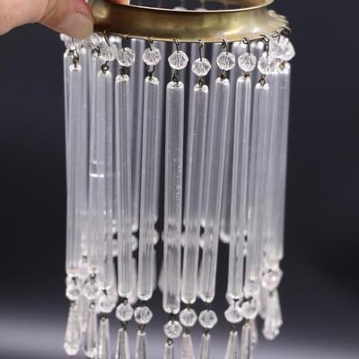 Lot of 4 Antique Clear Glass Bead Bulb Covers and Fringe Lamp Shades