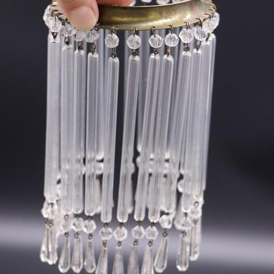 Lot of 4 Antique Clear Glass Bead Bulb Covers and Fringe Lamp Shades