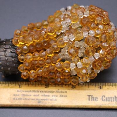 Lot of 4 Antique Deep Orange Beaded Bulb Covers