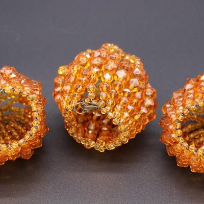Lot of 4 Antique Deep Orange Beaded Bulb Covers