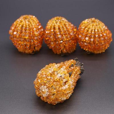 Lot of 4 Antique Deep Orange Beaded Bulb Covers