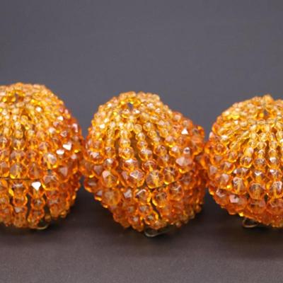 Lot of 4 Antique Deep Orange Beaded Bulb Covers
