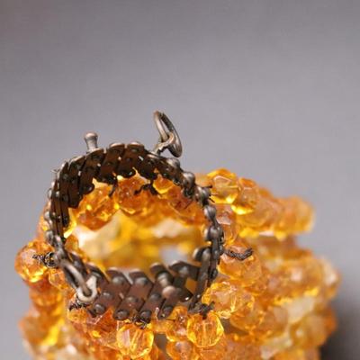 Lot of 4 Antique Deep Orange Beaded Bulb Covers