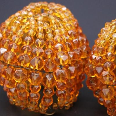 Lot of 4 Antique Deep Orange Beaded Bulb Covers