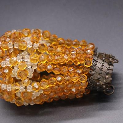 Lot of 4 Antique Deep Orange Beaded Bulb Covers