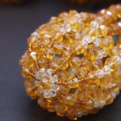 Lot of 4 Antique Deep Orange Beaded Bulb Covers