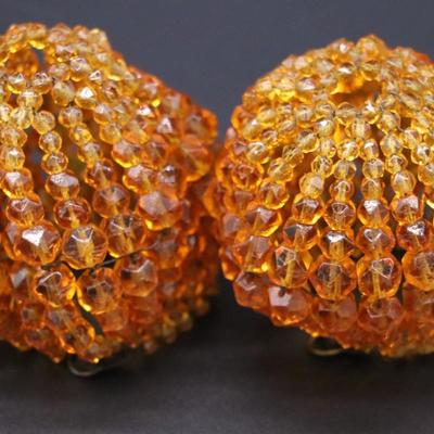 Lot of 4 Antique Deep Orange Beaded Bulb Covers