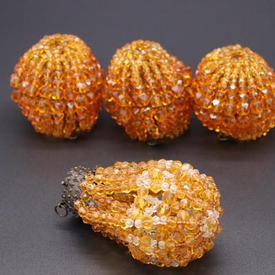 Lot of 4 Antique Deep Orange Beaded Bulb Covers