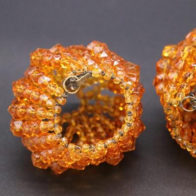 Lot of 4 Antique Deep Orange Beaded Bulb Covers