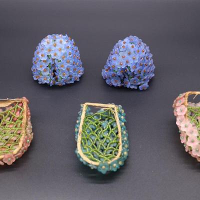 Lot of 5 Czechoslovakian Antique Flower Beaded Bulb Cover Lamp Shades