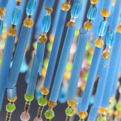 Pair of Antique Art Deco Blue Bead Fringe Bulb Cover Lamp Shades