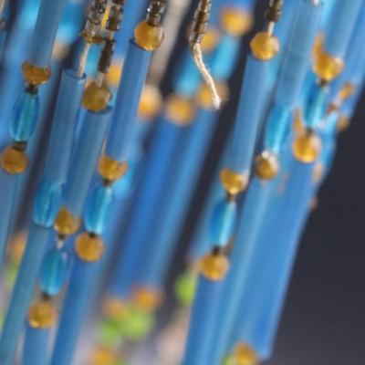 Pair of Antique Art Deco Blue Bead Fringe Bulb Cover Lamp Shades