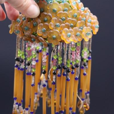Lot of 4 Antique Czech Orange, Blue, and Clear White Fringe Beaded Bulb Cover Lamp Shades