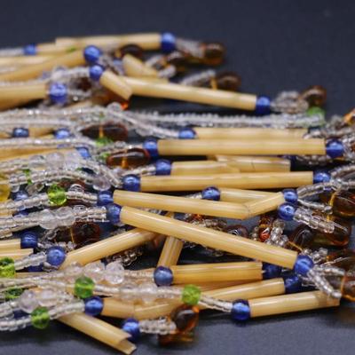 Lot of 4 Antique Czech Orange, Blue, and Clear White Fringe Beaded Bulb Cover Lamp Shades