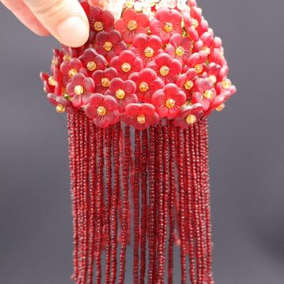 Lot of 6 Antique Red Beaded Bulb Cover Lamp Shades