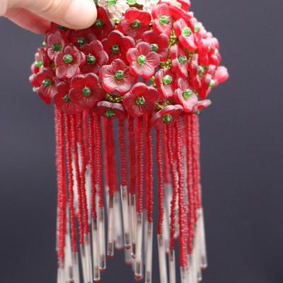 Lot of 6 Antique Red Beaded Bulb Cover Lamp Shades