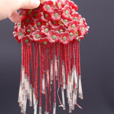 Lot of 6 Antique Red Beaded Bulb Cover Lamp Shades