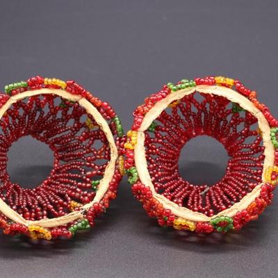 Lot of 6 Antique Red Beaded Bulb Cover Lamp Shades