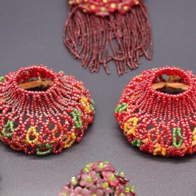 Lot of 6 Antique Red Beaded Bulb Cover Lamp Shades
