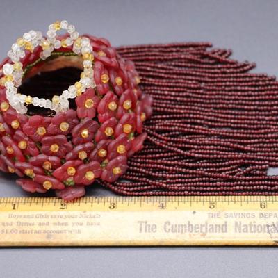 Lot of 6 Antique Red Beaded Bulb Cover Lamp Shades
