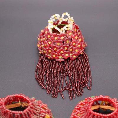 Lot of 6 Antique Red Beaded Bulb Cover Lamp Shades