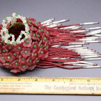 Lot of 6 Antique Red Beaded Bulb Cover Lamp Shades