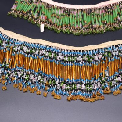 Lot of 3 Bulk Strands of Czechoslovakian Antique Bead Fringe in Orange, Blue, Green, and Purple