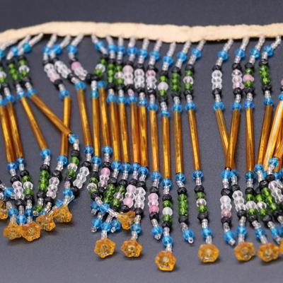 Lot of 3 Bulk Strands of Czechoslovakian Antique Bead Fringe in Orange, Blue, Green, and Purple