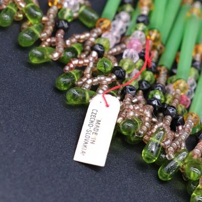 Lot of 3 Bulk Strands of Czechoslovakian Antique Bead Fringe in Orange, Blue, Green, and Purple