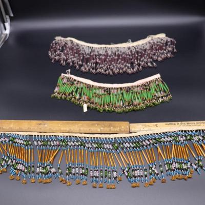 Lot of 3 Bulk Strands of Czechoslovakian Antique Bead Fringe in Orange, Blue, Green, and Purple