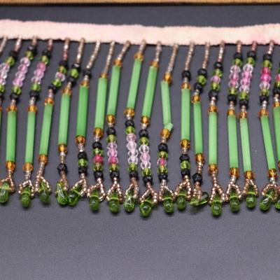 Lot of 3 Bulk Strands of Czechoslovakian Antique Bead Fringe in Orange, Blue, Green, and Purple