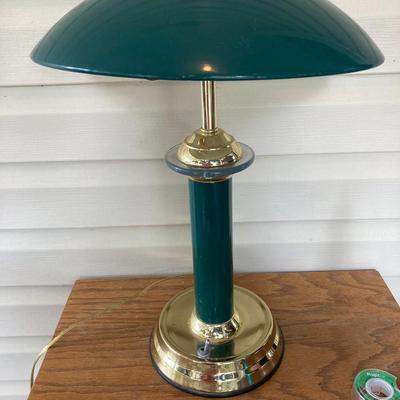 Green and Brass Desk Lamp - Works
