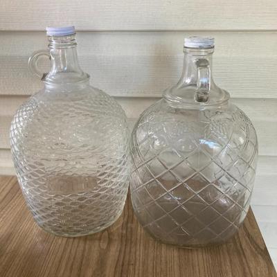 Two Vintage One Gallon Glass Jugs with Metal Lids