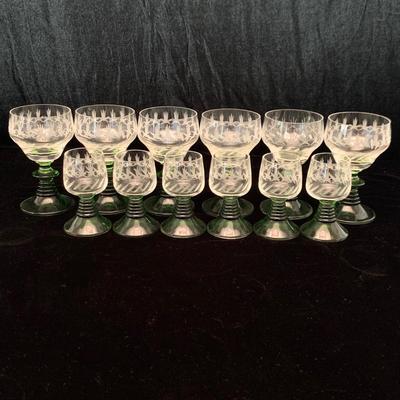 Three Sets of Small Colorful Etched Stemware (K-HS)