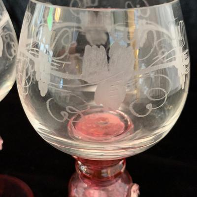 Three Sets of Small Colorful Etched Stemware (K-HS)