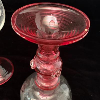 Three Sets of Small Colorful Etched Stemware (K-HS)