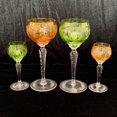 Three Sets of Small Colorful Etched Stemware (K-HS)
