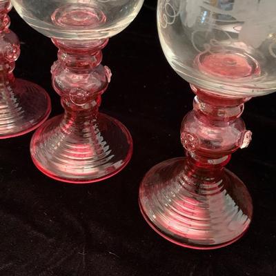 Three Sets of Small Colorful Etched Stemware (K-HS)