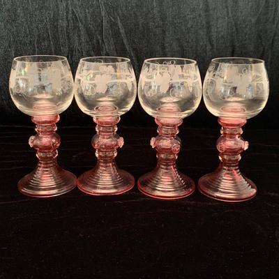 Three Sets of Small Colorful Etched Stemware (K-HS)