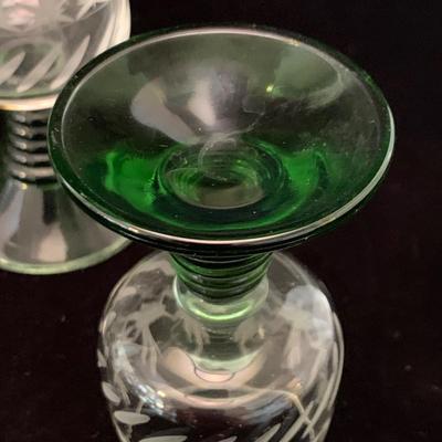 Three Sets of Small Colorful Etched Stemware (K-HS)